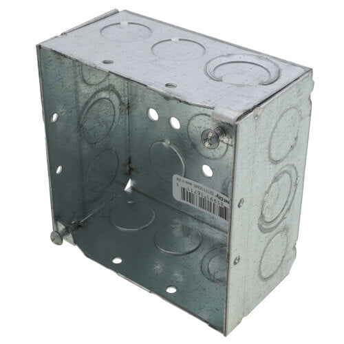 4" x 2-1/8" Deep Square Box w/ 1/2" & 3/4" Eccentric Knockouts, Welded Construction w/ Grounding Bump (1 Box)