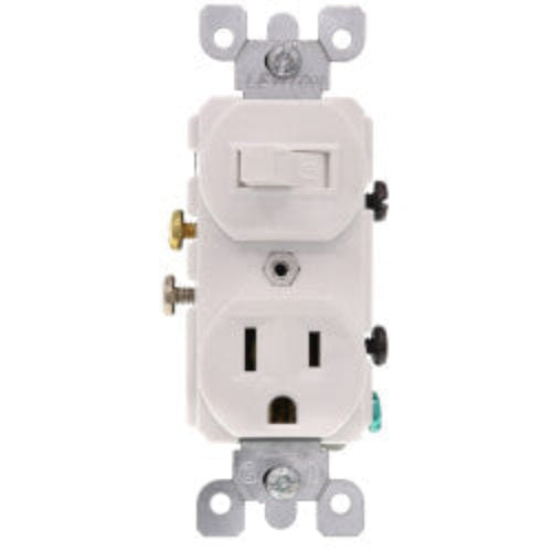 Single Pole Duplex AC Combination Switch, Grounding, 15A - White (120V)