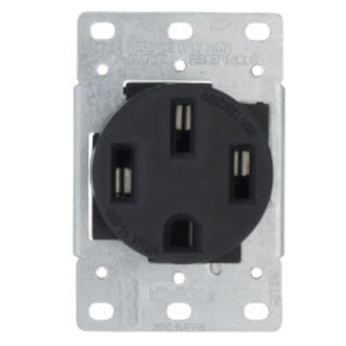 Industrial Grade Flush Mounting Straight Blade Power Receptacle, 3P, 50A, NEMA 14-50R - Black (125/250V)