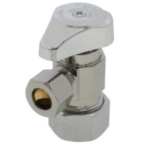 1/2" Nom Compr. (5/8" OD) x 3/8" O.D. Compr. Angle Stop Valve, 1/4-Turn Operation w/o Freeze-Ups, Lead Free (Chrome Plated)
