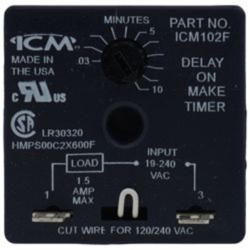 ICM102F Delay on Make Timer, 6" Wire Leads (.03-10 Minute Adjustable Delay)