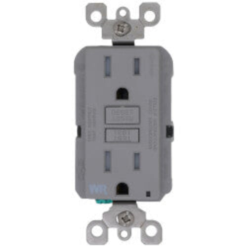 SmartlockPro Slim Tamper/Weather Resistant Self-Test GFCI Receptacle, 2P, 15A, NEMA 5-15R - Gray (125V)