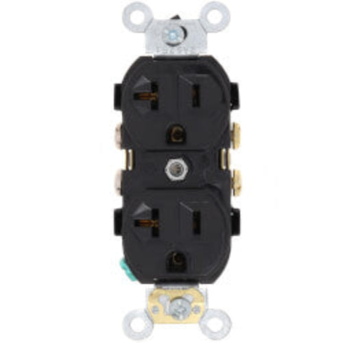 Heavy-Duty Commercial Grade Duplex Receptacle w/ Indented Face, 2P, 20A, NEMA 5-20R - Black (125V)