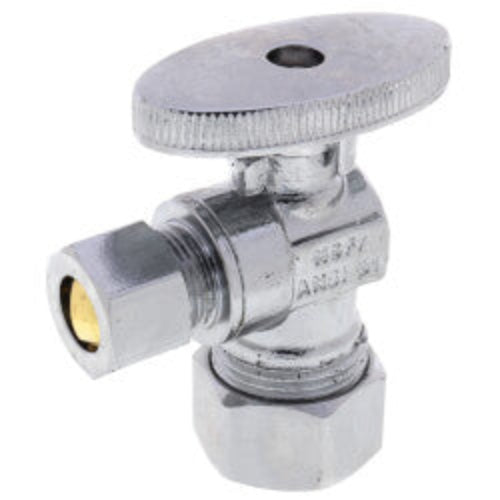 1/2" Nom Comp (5/8" OD) x 3/8" OD Comp 1/4 Turn Angle Stop Valve, Lead Free (Chrome)