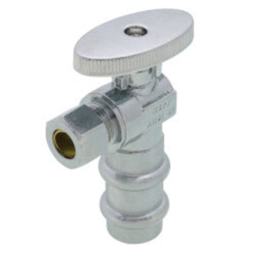 1/2" Press x 3/8" OD Compression Quarter Turn Angle Stop Valve, Lead Free (Chrome Plated)