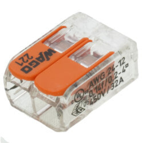 2-Conductor Compact Splicing Lever Nut Connector, 24-12 AWG (Box of 100)