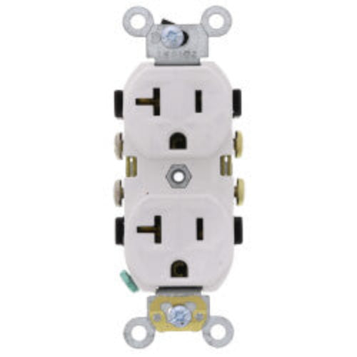 Commercial Grade Duplex Receptacle w/ Self Grounding Clip, 20A, NEMA 5-20R - White (125V)