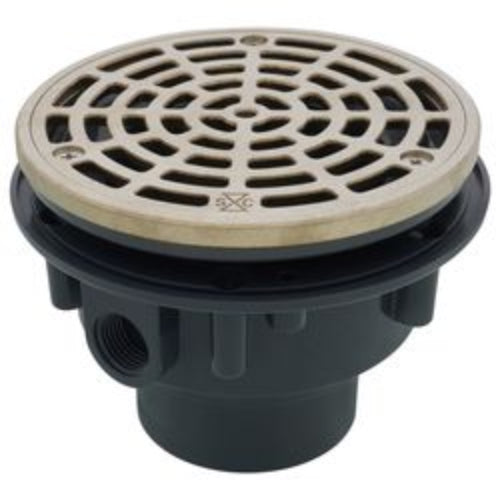 2" x 3" PVC On-Grade Schedule 40 Adjustable Floor Drain w/ Nickel Bronze Strainer (Hub)