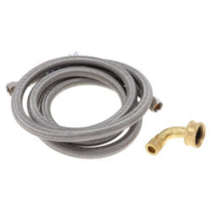 72" Braided Stainless Steel Dishwasher Connector w/ Garden Hose Elbow (3/8" x 3/8" Compression Thread)