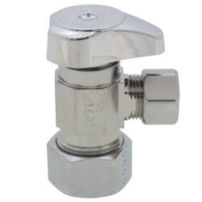 1/2" Nom Compr. (5/8" OD) x 3/8" O.D. Compr. Angle Stop Valve, 1/4-Turn Operation w/o Freeze-Ups, Lead Free (Chrome Plated)
