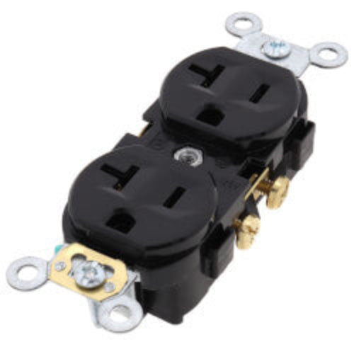 Heavy-Duty Commercial Grade Duplex Receptacle w/ Indented Face, 2P, 20A, NEMA 5-20R - Black (125V)