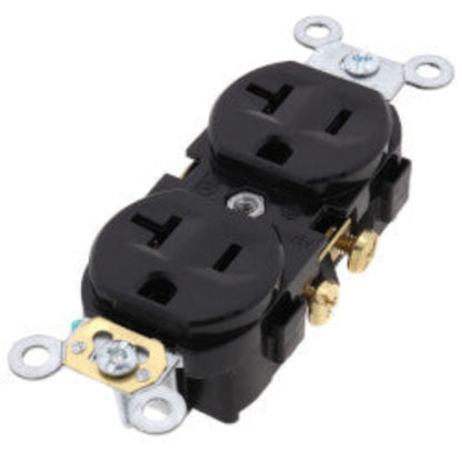 Heavy-Duty Commercial Grade Duplex Receptacle w/ Indented Face, 2P, 20A, NEMA 5-20R - Black (125V)