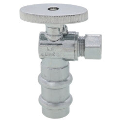 1/2" Press x 3/8" OD Compression Quarter Turn Angle Stop Valve, Lead Free (Chrome Plated)