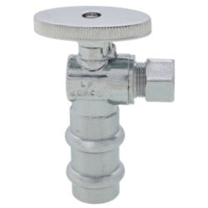 1/2" Press x 3/8" OD Compression Quarter Turn Angle Stop Valve, Lead Free (Chrome Plated)