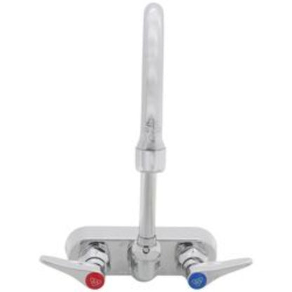 4" Wall Mount Workboard Faucet w/ 5-3/4" Swivel Gooseneck & Lever Handles (Chrome Plated)