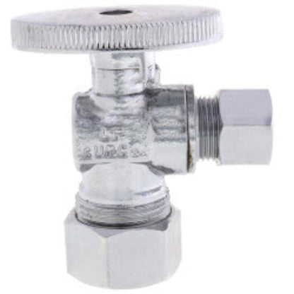 1/2" Nom Comp (5/8" OD) x 3/8" OD Comp 1/4 Turn Angle Stop Valve, Lead Free (Chrome)