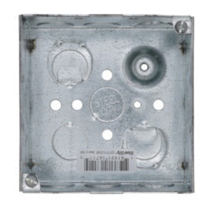 4" x 2-1/8" Deep Square Box w/ 1/2" & 3/4" Eccentric Knockouts, Welded Construction w/ Grounding Bump (1 Box)