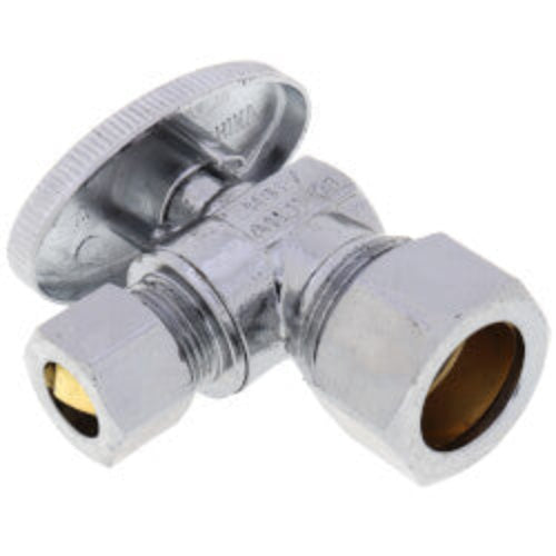 1/2" Nom Comp (5/8" OD) x 3/8" OD Comp 1/4 Turn Angle Stop Valve, Lead Free (Chrome)