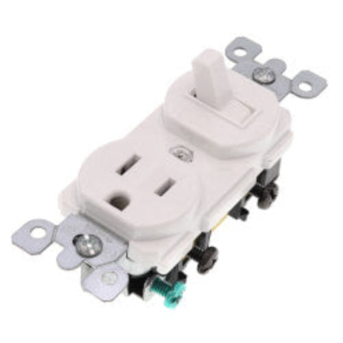 Single Pole Duplex AC Combination Switch, Grounding, 15A - White (120V)