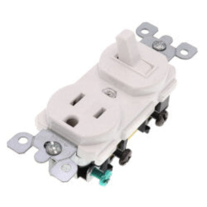 Single Pole Duplex AC Combination Switch, Grounding, 15A - White (120V)