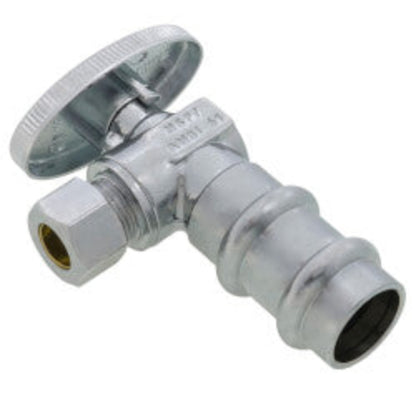 1/2" Press x 3/8" OD Compression Quarter Turn Angle Stop Valve, Lead Free (Chrome Plated)