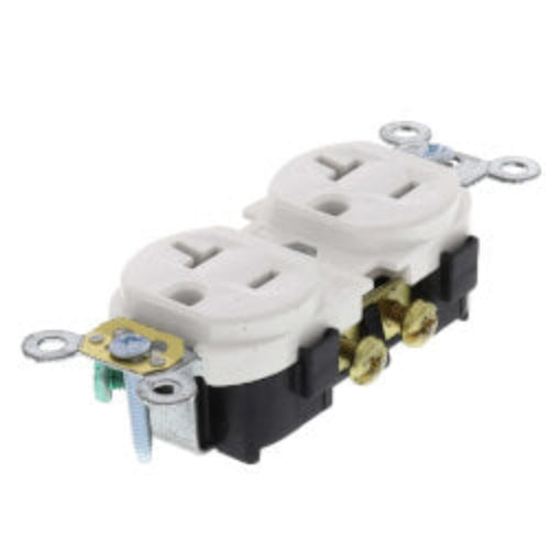 Commercial Grade Duplex Receptacle w/ Self Grounding Clip, 20A, NEMA 5-20R - White (125V)