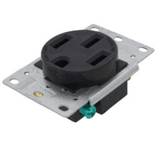 Industrial Grade Flush Mounting Straight Blade Power Receptacle, 3P, 50A, NEMA 14-50R - Black (125/250V)