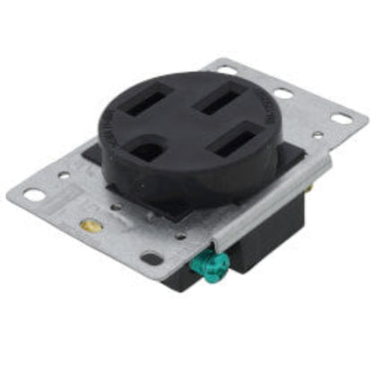 Industrial Grade Flush Mounting Straight Blade Power Receptacle, 3P, 50A, NEMA 14-50R - Black (125/250V)
