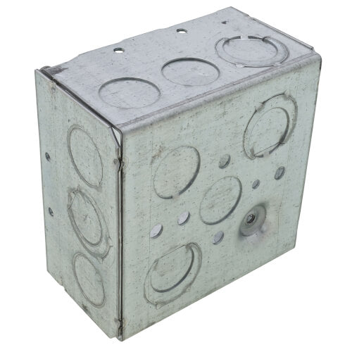 4" x 2-1/8" Deep Square Box w/ 1/2" & 3/4" Eccentric Knockouts, Welded Construction w/ Grounding Bump (1 Box)